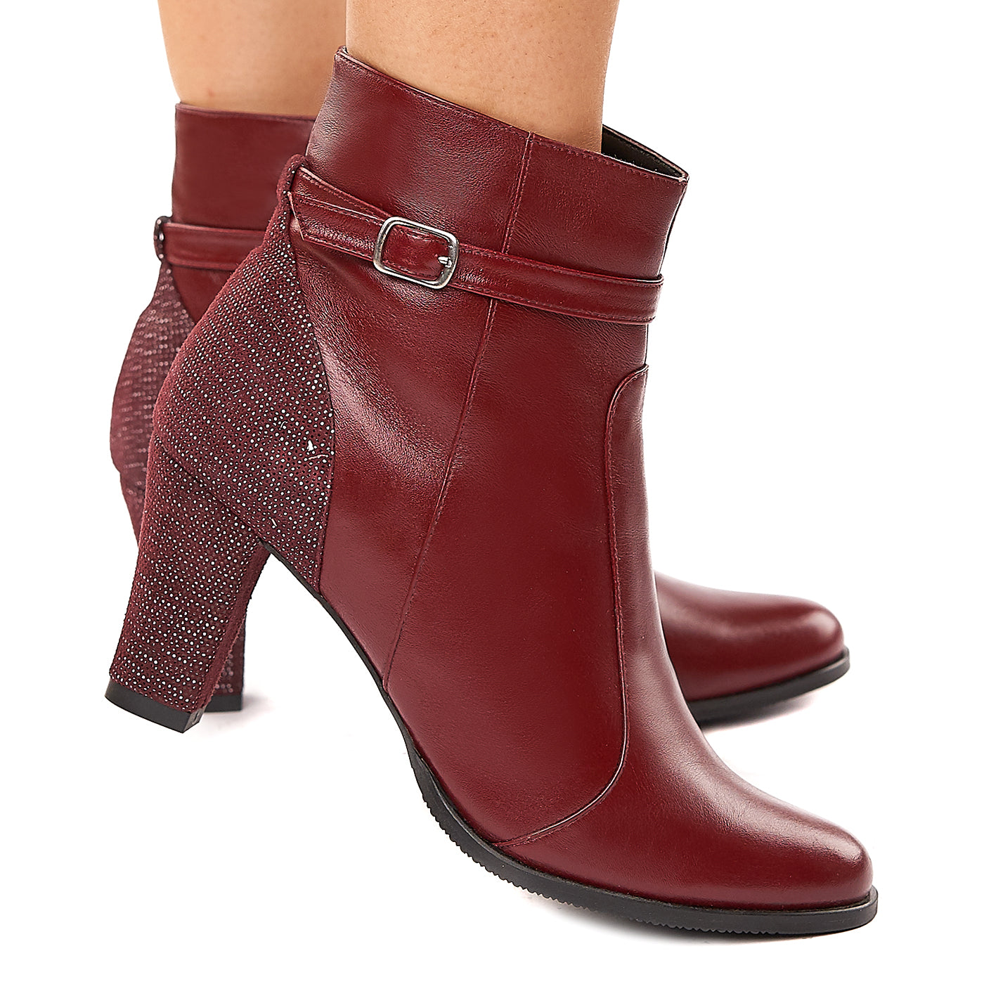 Botine dama bordo din piele naturala 6137