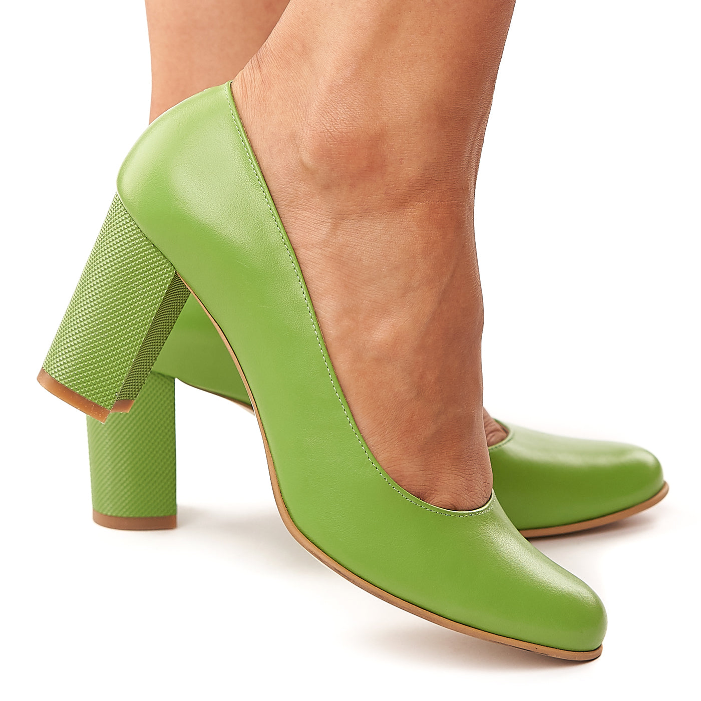 Pantofi dama din piele naturala verde toc gros 4173