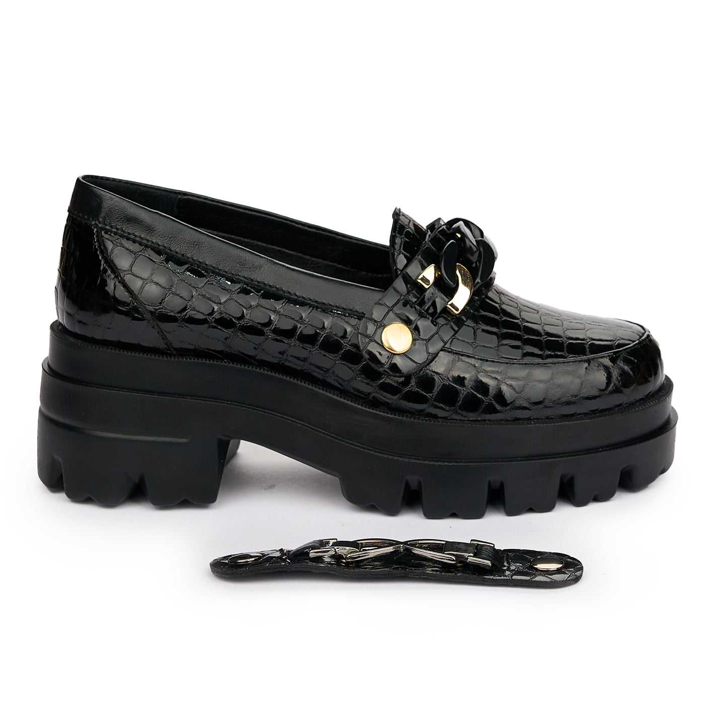Pantofi dama cu doua accesorii din piele naturala neagra 12861