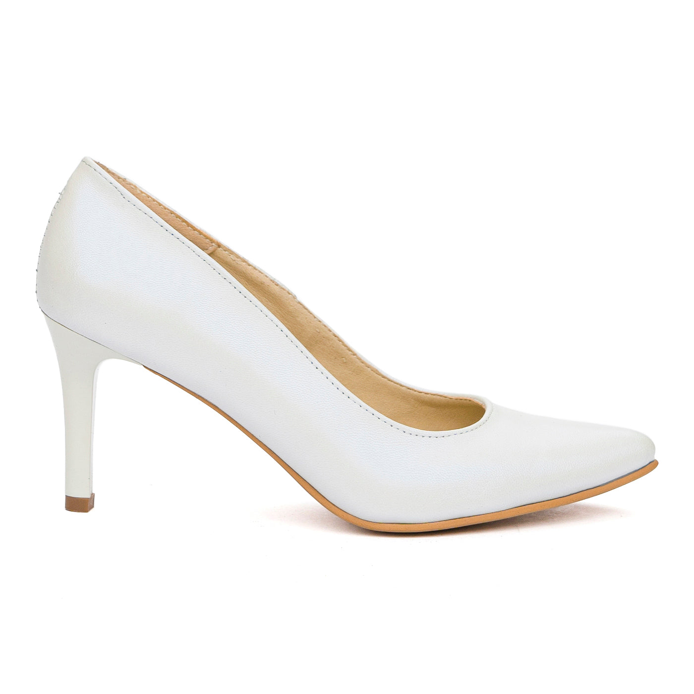 Pantofi Dama Eleganti cu Toc 8 Cm din Piele Naturala Albi 4067