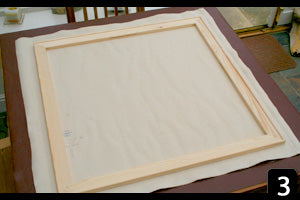 How to Stretch An Oil Painting Canvas - put the formed stretcher bars on top of canvas