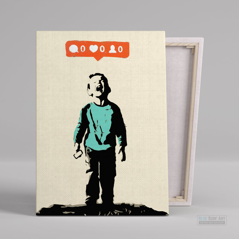 Banksy Boy Crying No Like Street Art, Banksy Art for Sale 100% Handmade - Blue Surf Art