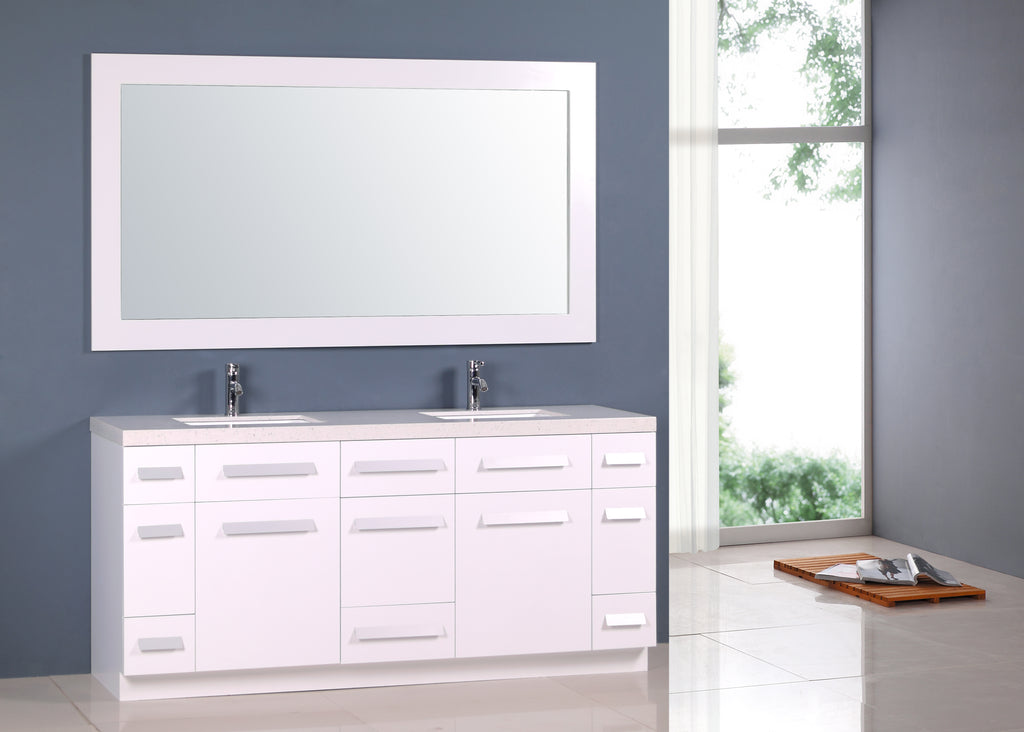 Moscony 72 Double Sink Vanity Set In White And Matching Mirror In White