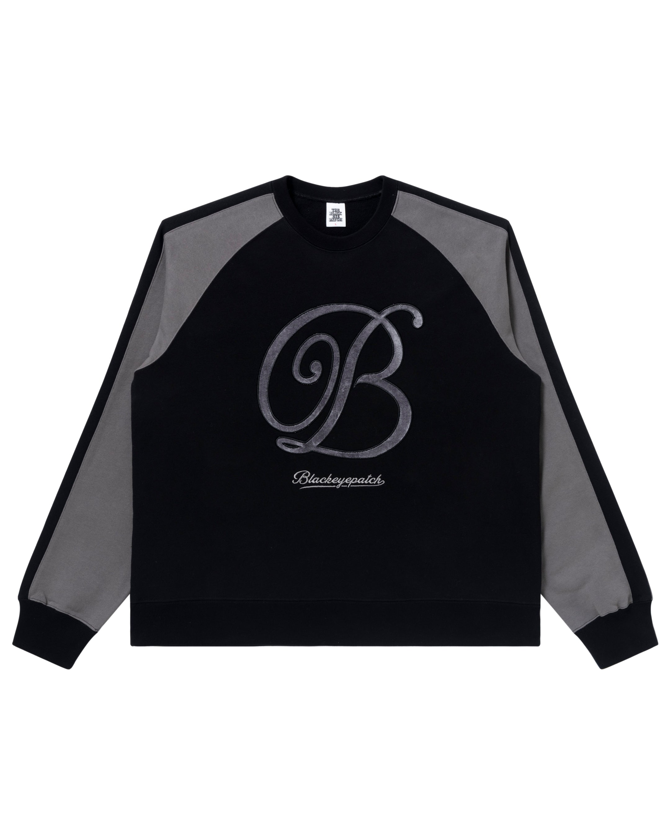 B EMBLEM 2 TONE RAGLAN CREW SWEAT BLACK