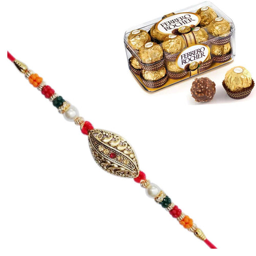 1 Rakhi - Fancy Rakhi With Ferrero Rocher Chocolate Or Indian Sweets