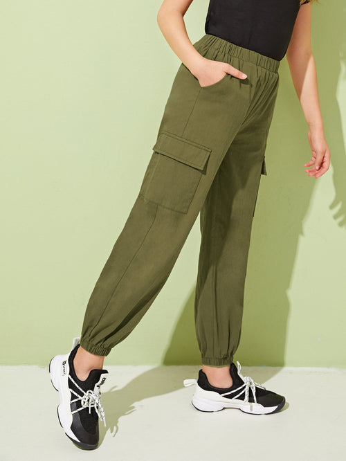 Girls Pocket Patched Utility Pants