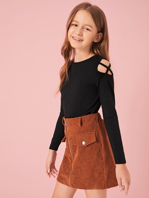 Girls Crisscross Cutout Detail Solid Tee