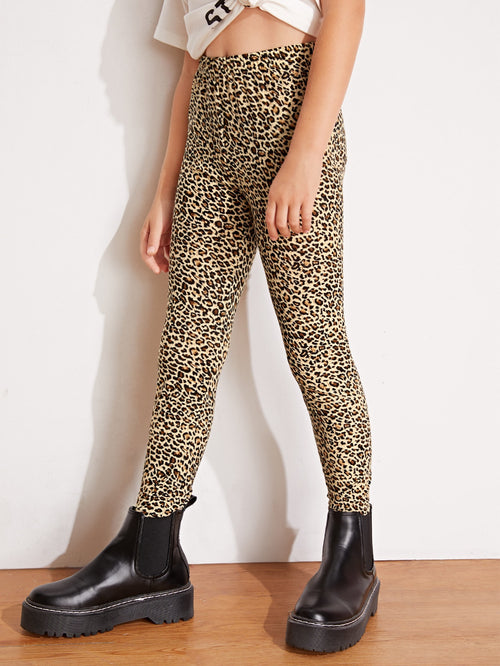 Girls Elastic Waist Leopard Leggings