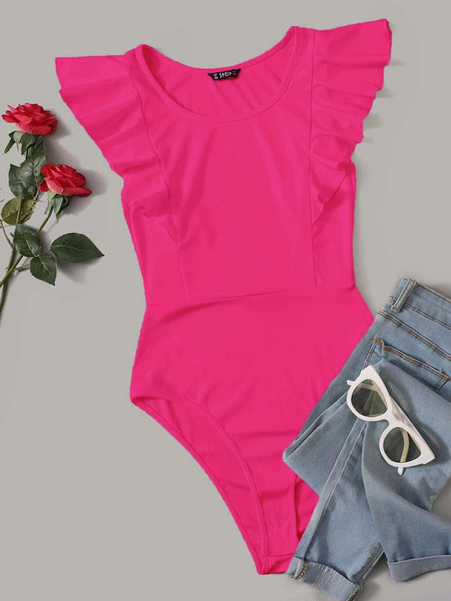 Ruffle Trim Round Neck Bodysuit Bright