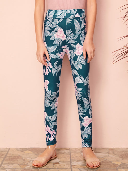 Girls Floral Print Leggings