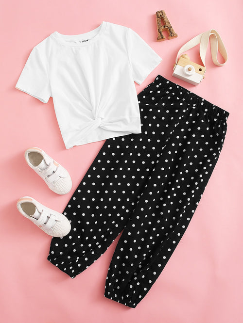 Girls Twist Front Top & Polka Dot Pants Set