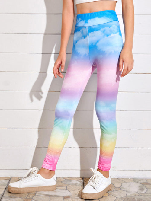 Girls Tie Dye Wide Waistband Leggings