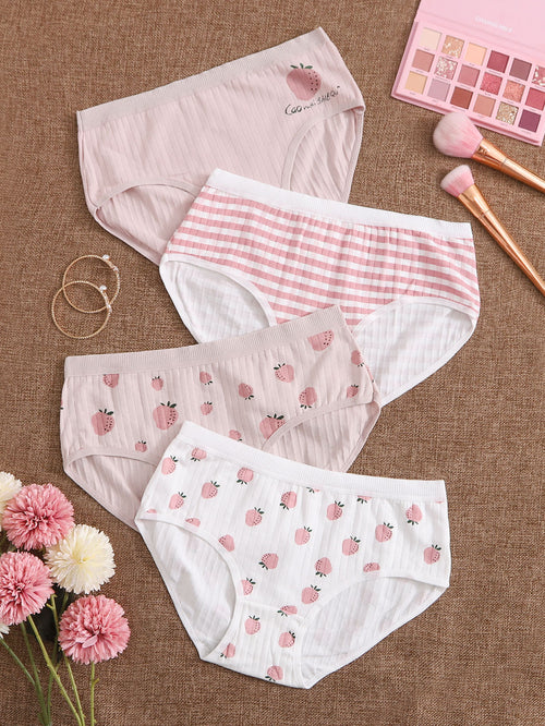 4pack Strawberry & Stripe Panty Set