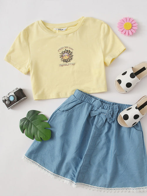 Girls Sun & Letter Graphic Tee