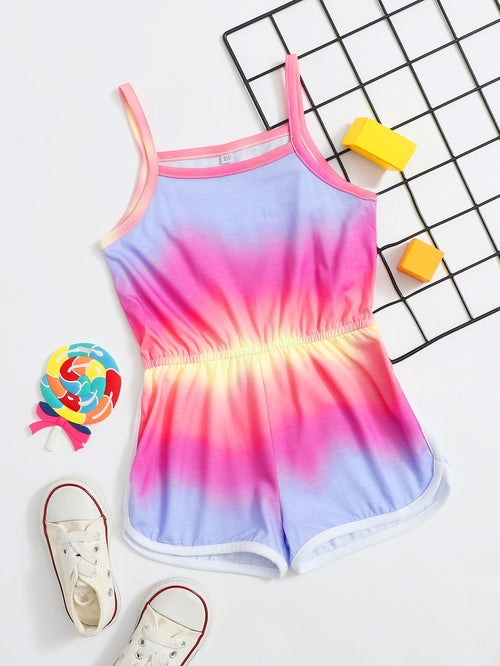 Toddler Girls Tie Dye Contrast Binding Cami Romper