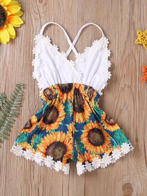 Toddler Girls Guipure Lace Floral Trim Cami Romper