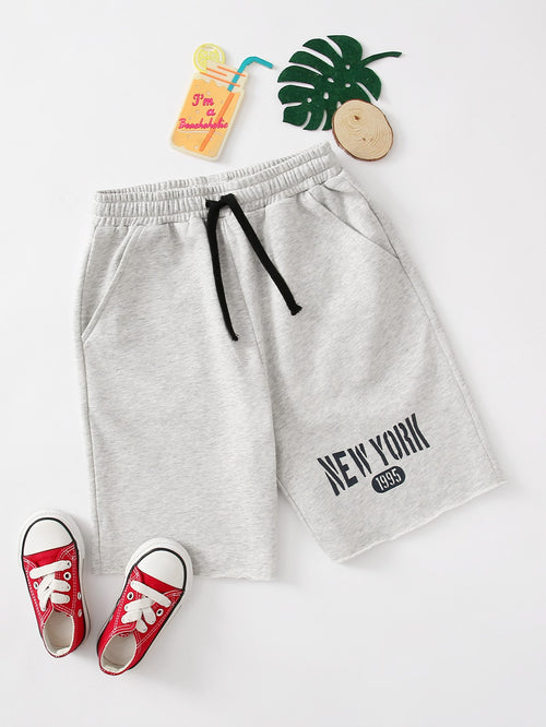 Boys Drawstring Waist Letter Graphic Shorts