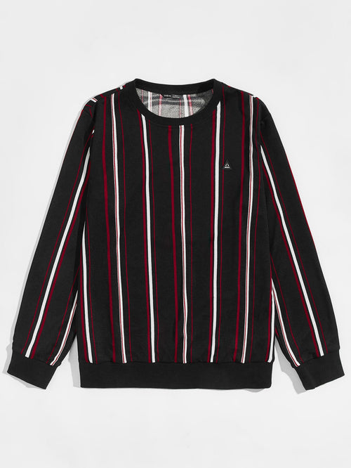 Men Patched Detail Striped Pullover
