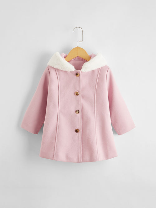Toddler Girls Fuzzy Hooded Overcoat Baby Pink