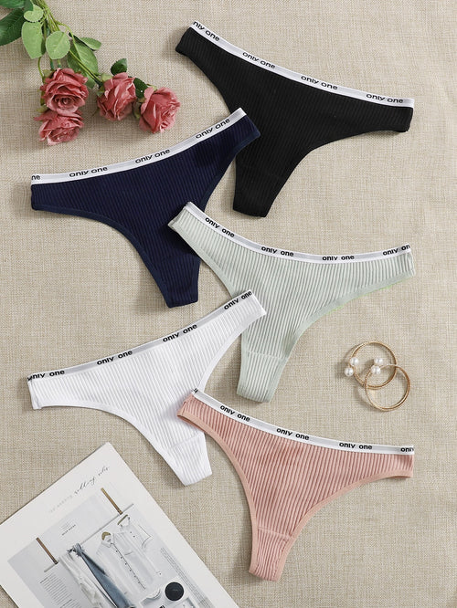 5pack Letter Tape Rib Panty Set