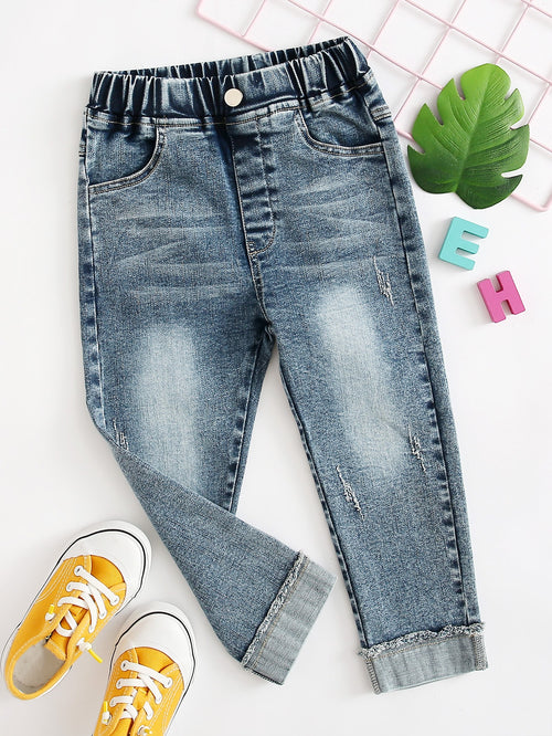 Toddler Girls Ripped Straight Leg Jeans Medium Wash