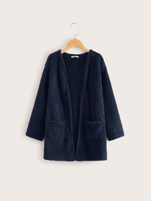 Girls Pocket Front Teddy Coat