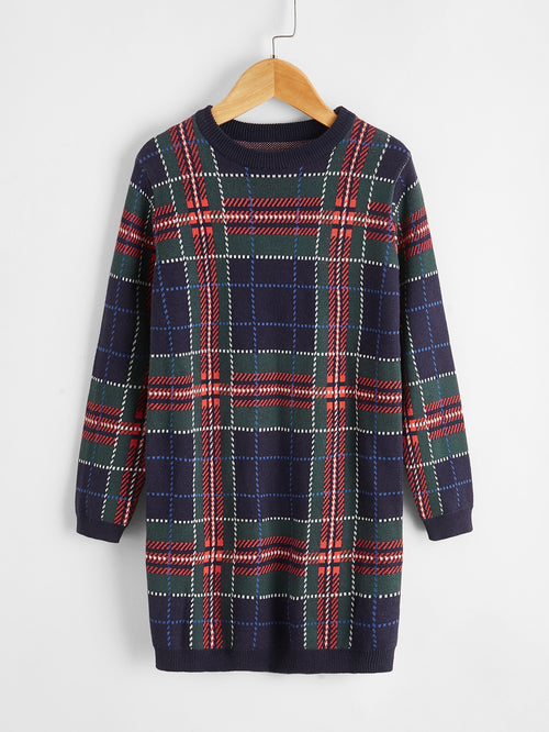 Girls Plaid Sweater Dress