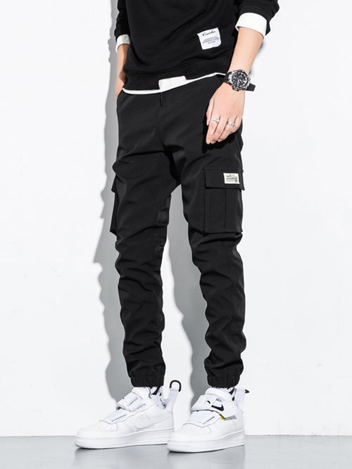 Men Patched Flap Pocket Cargo Pants Black