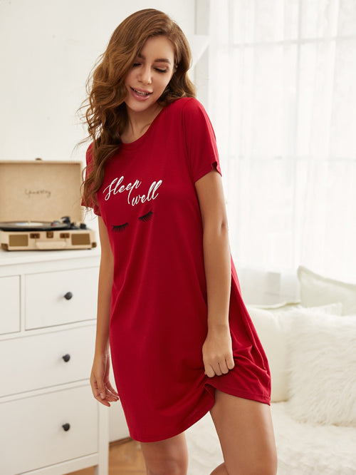 Letter Graphic Nightdress Burgundy