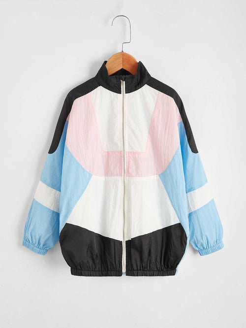 Girls Colorblock Zip Up Windbreaker Jacket