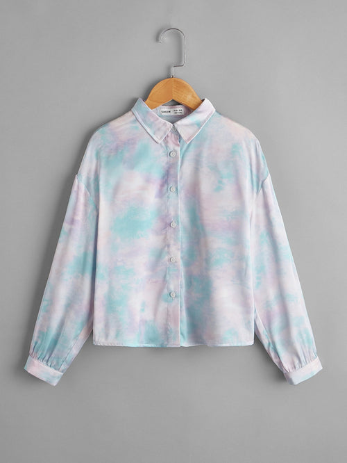 Girls Drop Shoulder Tie Dye Blouse