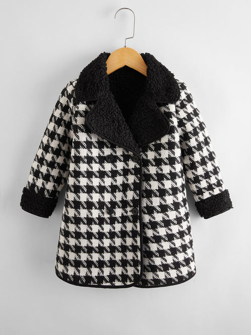 Toddler Girls Houndstooth Teddy Lined Tweed Coat