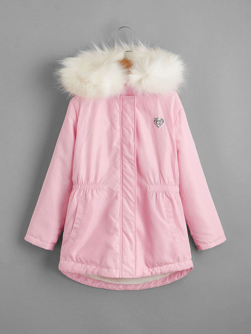 Girls Patched Detail Parka Coat