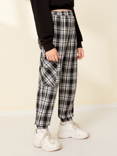 Girls Flap Pocket Plaid Pants