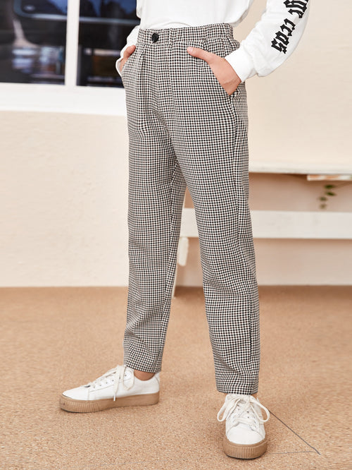 Boys Gingham Button Detail Pants