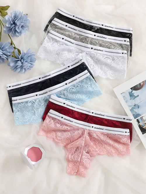 7pack Floral Lace Letter Tape Panty Set