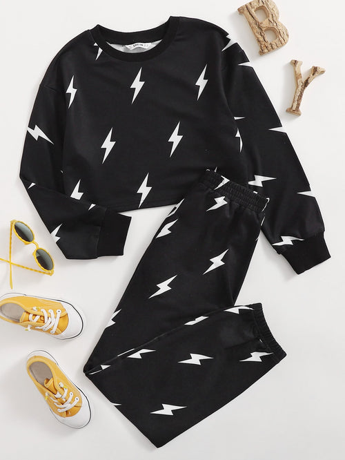 Girls Lightning Print Pullover & Joggers Set