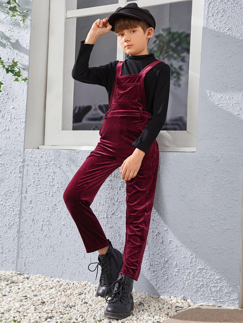 Boys Patch Pocket Velvet Overalls