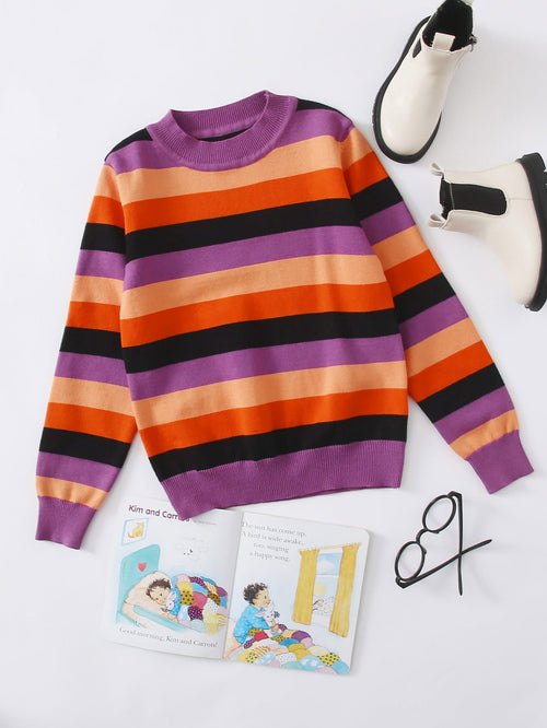 Girls Striped Pattern Sweater