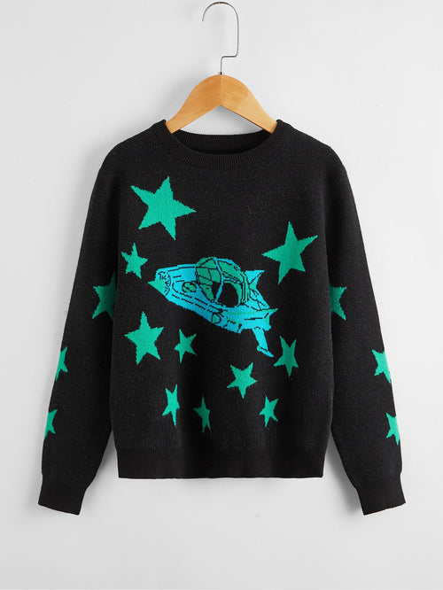 Boys Star and Graphic Pattern Sweater