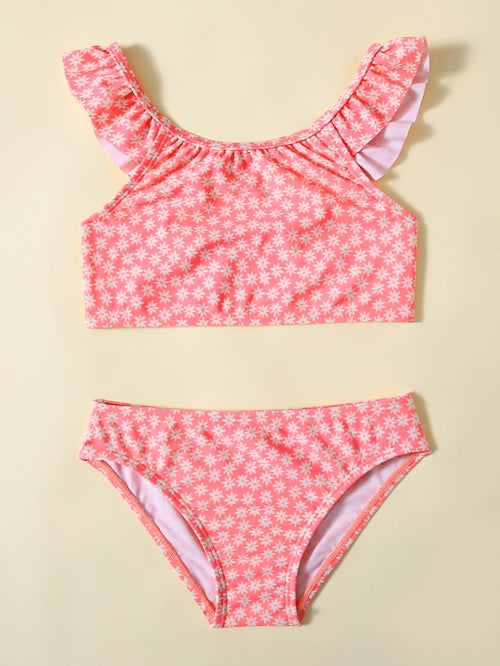 Toddler Girls Floral Ruffle Trim Bikini Swimsuit