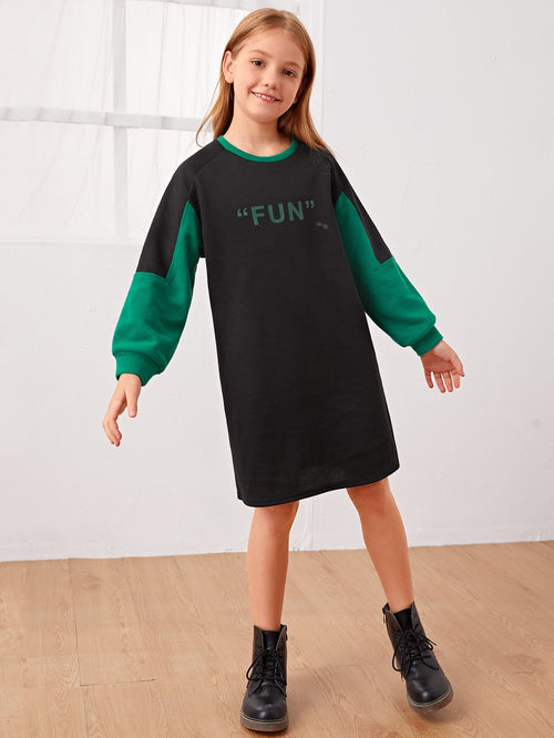 Girls Letter Graphic Colorblock Sweatshirt Dress