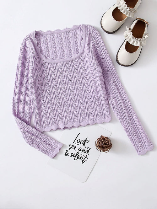 Girls Textured Solid Sweater