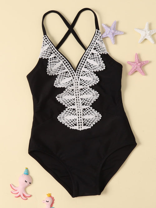 Toddler Girls Crochet Trim One Piece Swimsuit