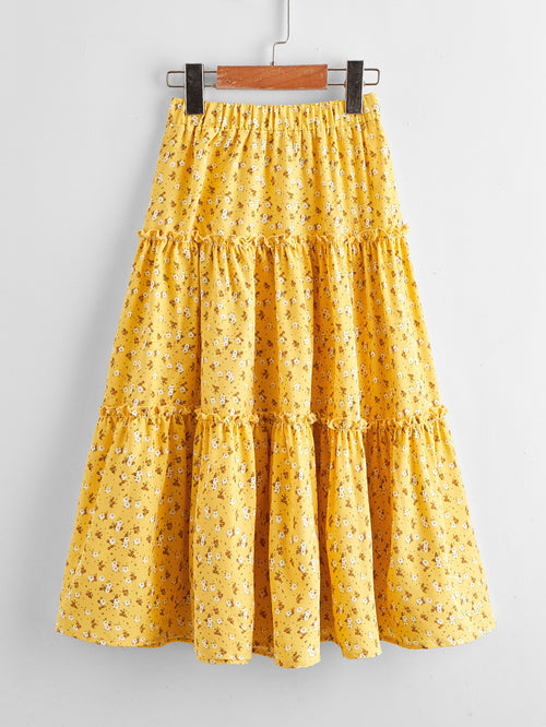 Girls Ditsy Floral Layered Frilled Trim Skirt