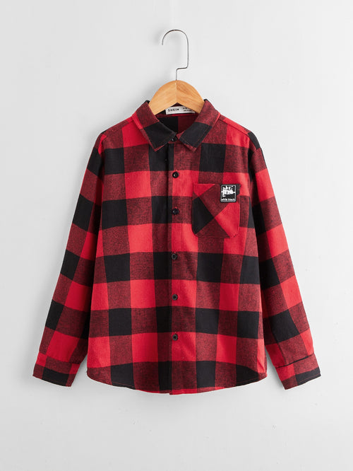 Boys Patch Detail Buffalo Plaid Shirt