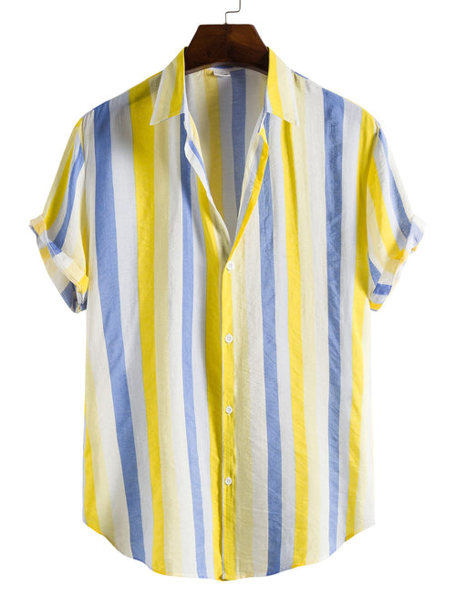 Men Colorful Stripe Button Up Shirt