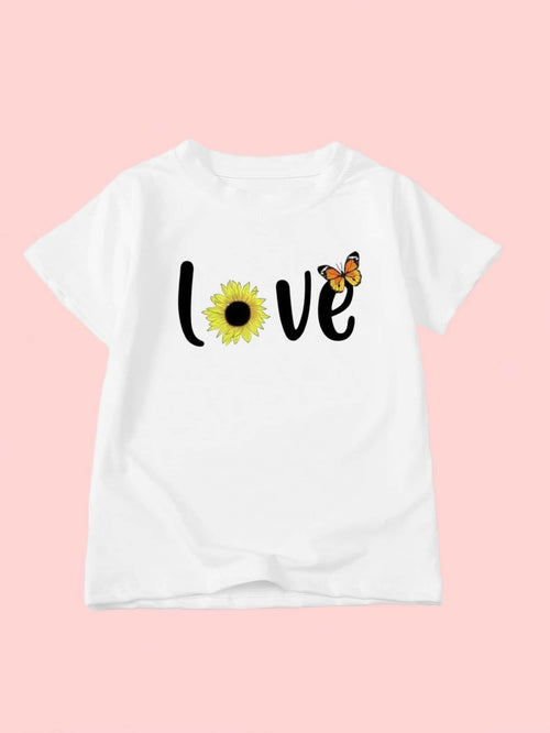 Toddler Girls Letter & Butterfly Print Tee