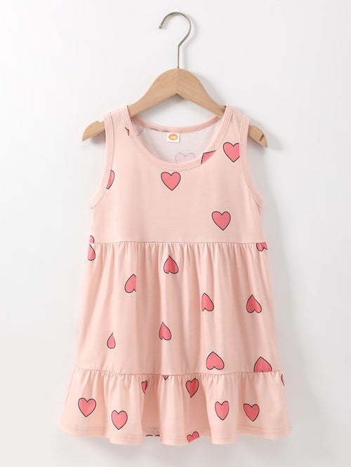 Toddler Girls Heart Print Ruffle Hem Dress