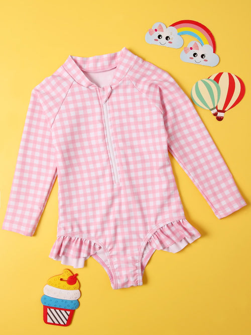 Toddler Girls Gingham Zip Front One Piece Swimsuit